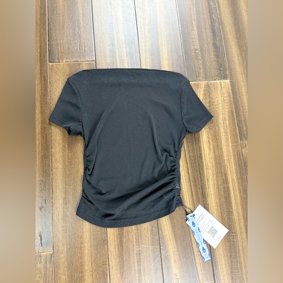 Cider Tops - NWT Cider size XXS Sheer Black Short Sleeve Ruched Side Top Cowl Neck Grunge